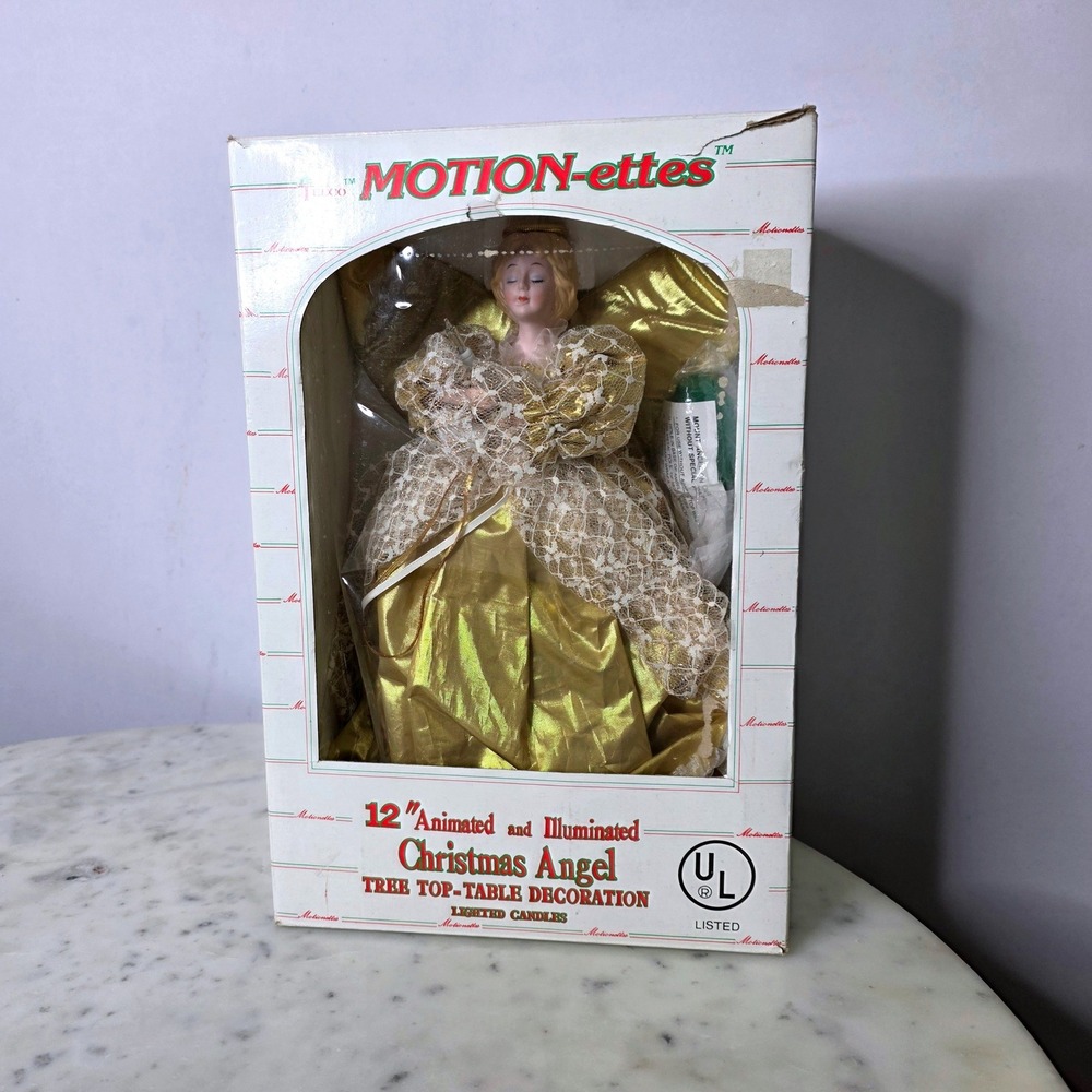 Vtg 1987 Telco Motion-ettes 12" Animated Light Christmas Angel Gold Topper Table